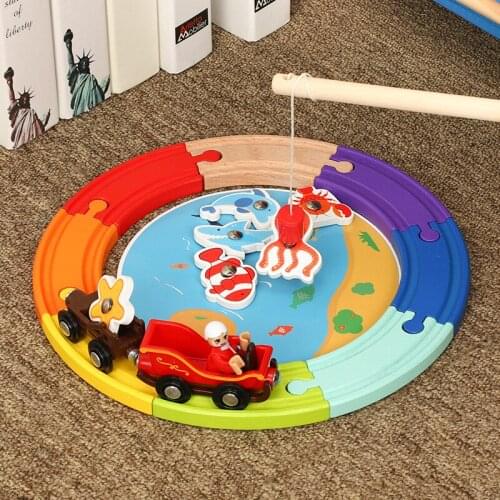 Double-sided Curved Track Rainbow Beech Wooden Train Track Scene Accessories Railway Track Toys For Children Gifts