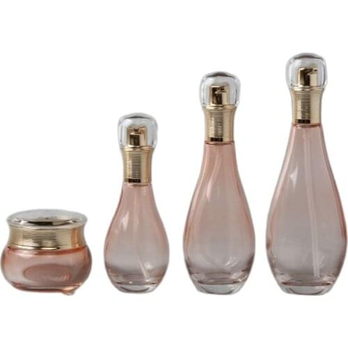 10pcs Elegant Glass Spray Bottle Lotion Pump Bottle Cosmetic Cream Jar Fragrance Spray Perfume Bottle Clear Pink 50g 100ml 150ml