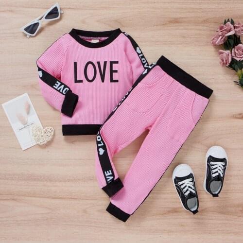FOCUSNORM 0-4Y Autumn Baby Girls 2pcs Clothes Sets Letter LOVE Printed Long Sleeve Sweatshirt Tops Pants