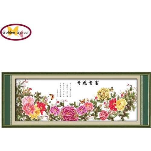 GG Nine-foot Peony Chinese Cross Stitch Kit Embroidery 11CT14CT Cross Crafts Stamped Counted Cross-Stitching Set for Home Decor