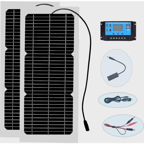 Flexible Solar Panel 10W 20W 10A 12V 24V Controller Battery Charger For RV Car Boat LCD Display PWM Controller Painel Solar