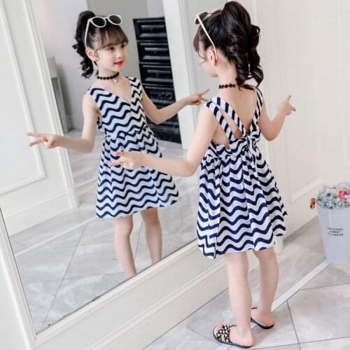 Hot Sale 2020 New European American Childrens Skirts Girls Summer V-neck Skirts Fashion Childrens Wave Vest Dresses