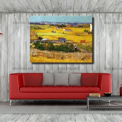 Handmade Van Gogh Panting Edge of a Wheat Field with Poppies and a Lark Landscape Oil Painting Reproduction on Canvas