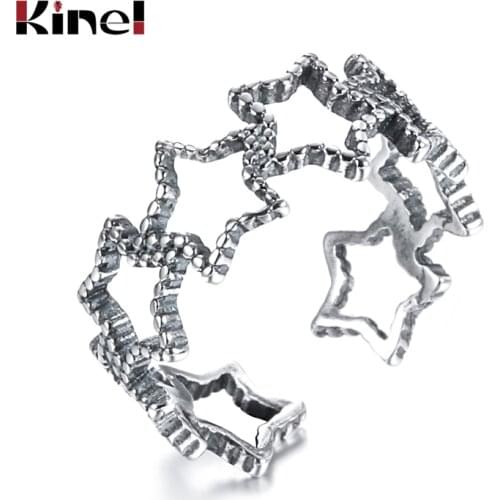 Kinel 925 Sterling Silver Rings For Women Cute Star Shape Hollow Ring Party Wedding Band Girl Jewelry Gifts