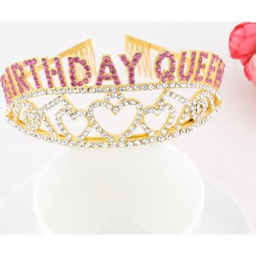 Birthday Crowns for Women Birthday Queen Rhinestone Tiara Silver Gold Girl Crown Princess