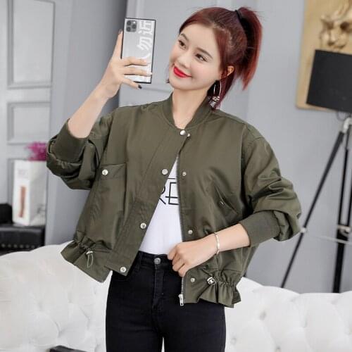Army green short jacket female 2021 new spring and autumn clothing popular jacket wild casual baseball uniform jacket