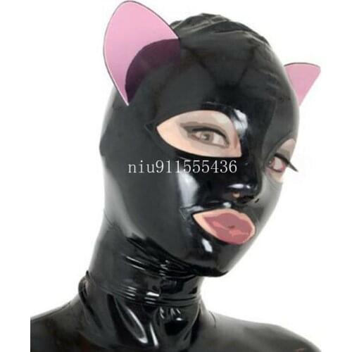 Latex Mask Rubber Unisex Hood Cosplay Cat woman Back Zipper Rubber Fetish Cosplay Mask Latex Headgear Customized XS-XXL