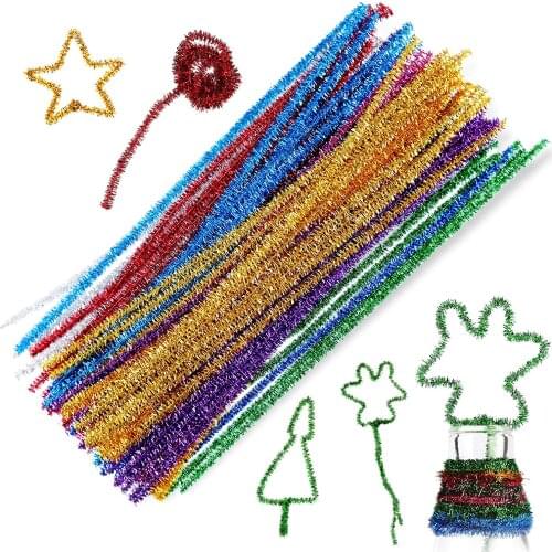 LMDZ 100Pcs Christmas Glitter Chenille Stems Pipe Cleaners Plush Stems Wired Sticks Holiday Decoration DIY Art Craft Supplies