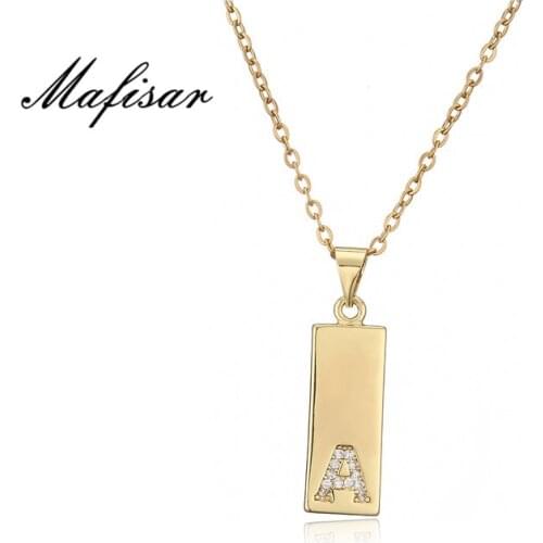 Mafisar Capital Letter Initial Necklace For Women Strip Copper Gold A-Z Alphabet Pendant Necklace CZ Jewelry Birthday Gift