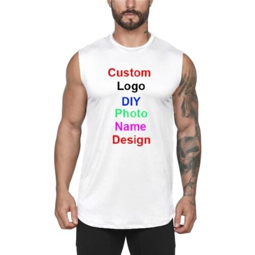 Custom Cotton Gym Tank Top Men Make Your Design Sports Clothing Print Brand Logo Bodybuilding Fitness Running Vest Men