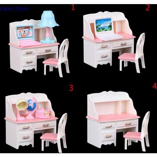 1Set Doll House furniture desk+lamp+laptop+chair Miniature Toys Doll Role Playing Props Worktable Table Doll Accessories