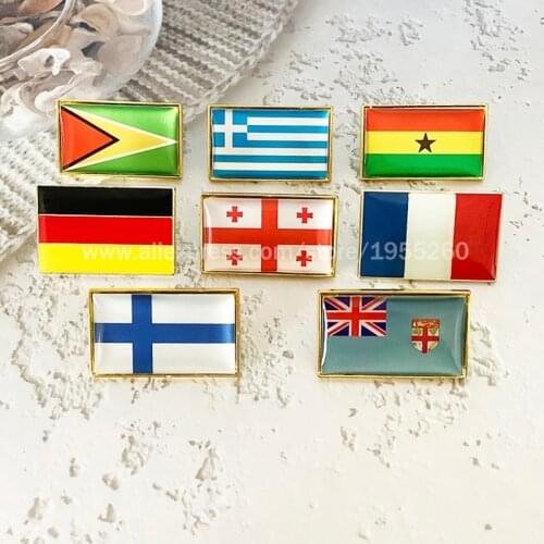 National Flag Metal Lapel Pin Square Flag Pin Badge All Over the World Fiji Finland France Georgia Germany Greece Guyana Ghana