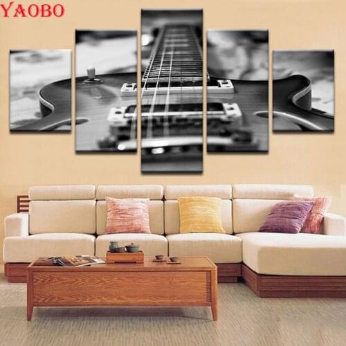 Full Square Drill 5D DIY Diamond Painting 5pcs"Vintage Guitar"Multi-picture Combination 3D Embroidery Cross Stitch Mosaic Decor