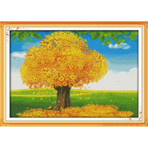 Money tree cross stitch kit lanscape garden 14ct 11ct count printed canvas stitching embroidery DIY handmade needlework