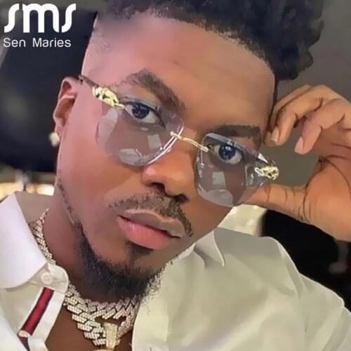 2021 New Fashion Cutting Rimless Square Leoaprd Sunglasses For Men Vintage Alloy Brand Hip Hop Sun Glasses Women Gradient Shades