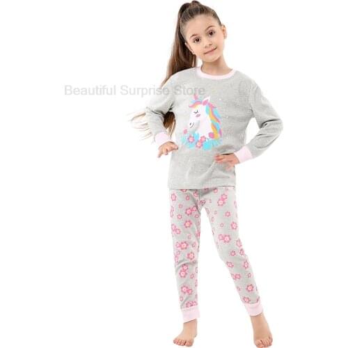 Girls Sleepwear Pajamas Home Wear Cartoon Unicorn Pajama Sets Cotton Soft Clothes Baby Kids Children Casual Suits Spring Autumn