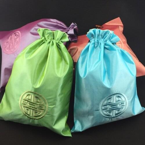 50pcs Embroidery Joyous Chinese Extra Large Gift Bags Wedding Party Christmas Pouches Drawstring Cloth Travel Bra Storage Pack