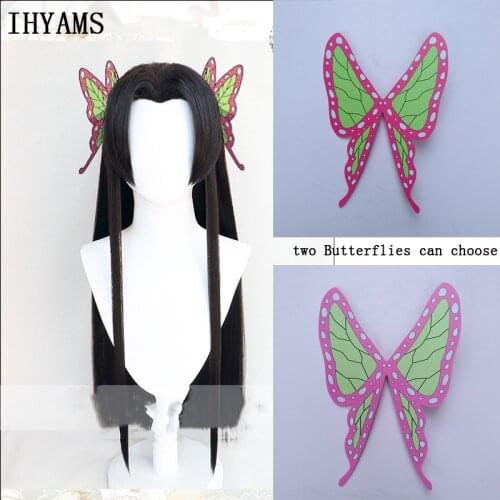 Anime Demon Slayer Kimetsu no Yaiba Kochou Kanae Cosplay Wig Black Heat Resistant Synthetic Hair Wigs + Wig Cap