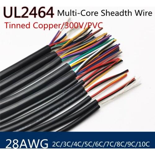 2M/5M 28AWG UL2464 Sheathed Wire Cable Channel Audio Line 2 3 4 5 6 7 8 9 10 Cores Insulated Soft Copper Signal Control Wire