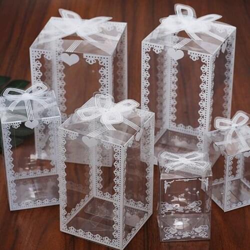 50pcs White Crown Clear Pvc Box Wedding Favor Gift Birthday Cake Cookie Food Packaging Box Transparent Party Supplies Candy Box