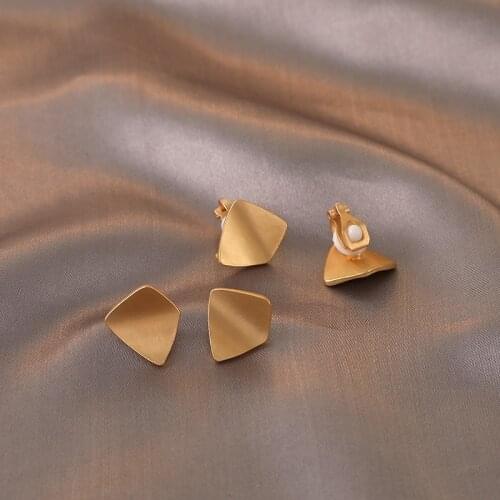 Korean Style Simple Geometric Matte Gold Clip on Earrings Temperament Irregular Ear Clips for Without Pierced Female Jewelry