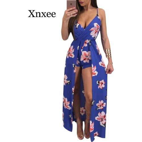 Blue Sexy Split Tight Dress Shorts Nightclub Printing Africa Dress Summer Sexy Strapless Ankle-length Dress Beach Boho Flower