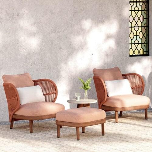 Nordic Rope Woven Backrest Living Room Chairs Home Furniture Pedal Coffee Table Chair Modern Living Room Chair Leisure Single