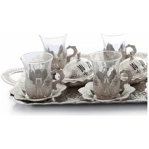 Turkish Tea l Silver Processing Motifli9 piece Ottoman Tea Set Tray Tea Sunumları Turkish Arab Tea Traditional