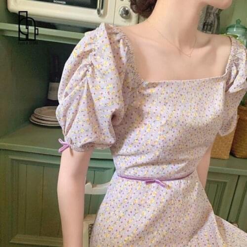 Vintage Party Floral Midi Dresses Ladies 2021 Summer Fashion Casual Clothes For Women Print French Retro Elegant Dress Bohemian