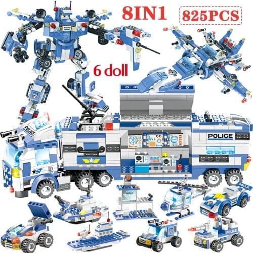 Military City Police Truck Station Robotic Armor Building Blocks City SWAT Police Figures Bricks Toy for Children Kid