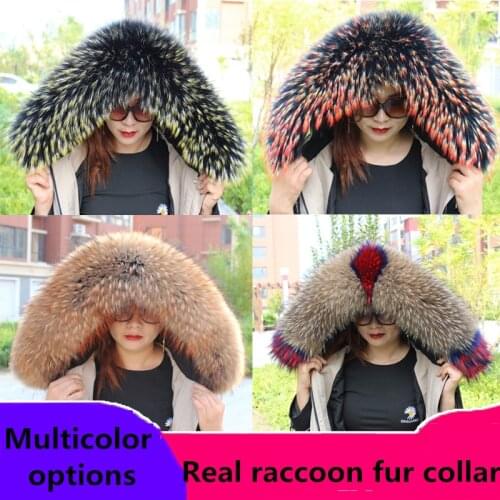 100% Real Raccoon Collar Womens Winter Natural Leather Collar Down Jacket Parka Real Fur Raccoon Shawl Scarf