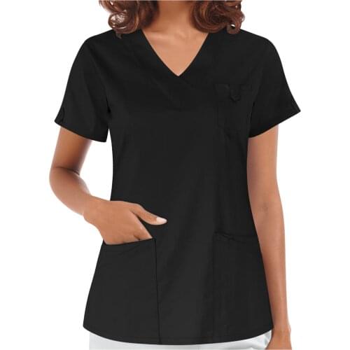 Women Short Sleeve V-Neck Nurse Uniform Hospital Workers Solid Color T-Shirt Scrub Top Working Uniform Shirt medical accessories