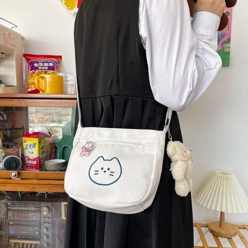 Simple Versatile Canvas Youth Womens Shoulder Bag 2021 New Cartoon College Student Teenagers Crossbody Messenger Bags
