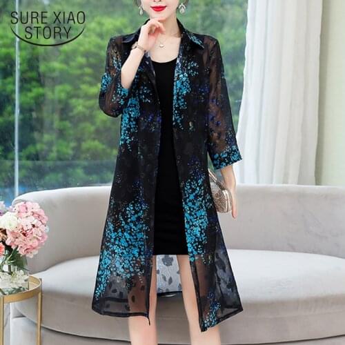 2021 Print Streetwear Shirts Women Summer Cardigan Long Blouse Women Long Sleeve Chiffon Blouse Sun Protection Clothing 9128 50