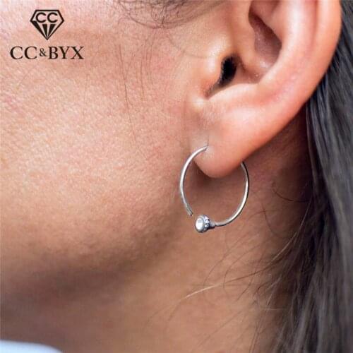 CC 100% 925 Sterling Silver Hoop Earrings For Women Round Circle Big Earrings Brincos Fashion Cubic Zirconia Jewelry CCE523
