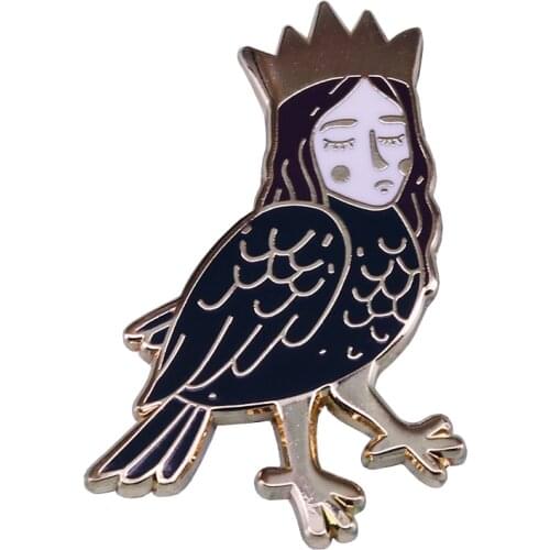 Gold crown half human half bird mythology enamel pin women jackets bag fashion accessory