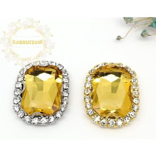 Golden yellow Rectangle Glass Crystal sew on rhinestones with Crystal buckle Diy wedding dress Mobile Accessories Free shipping