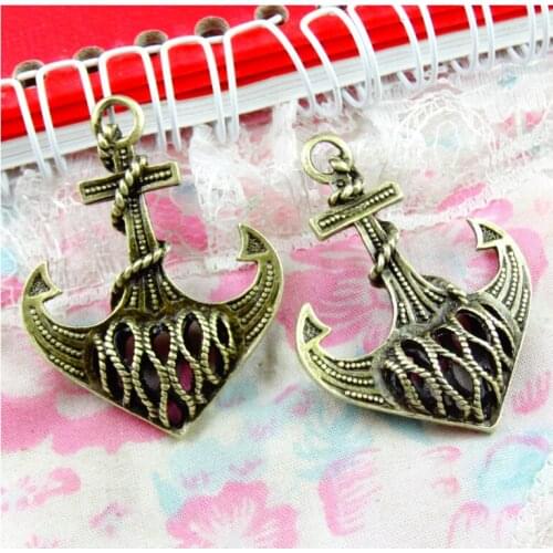 10 Pieces /lot 35*46MM Antique Bronze Plated Metal Hollow Anchor Pendant Diy Jewelry Making Materials