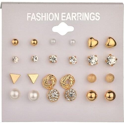 12 Pairs/sets Stud Earring Classic Round Square Ball Crystal Earrings Sets For Women Fashion