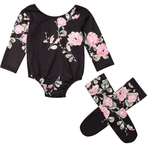 2019 Spring Infant Baby Girls Floral Summer Outfits Long Sleeve Bodysuit Jumpsuit Black Casual Stockings