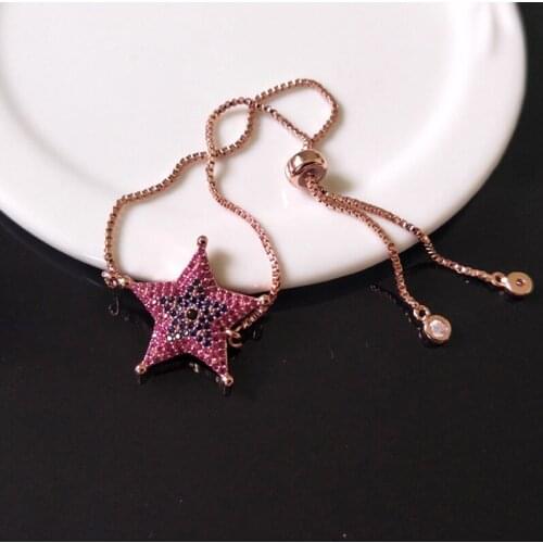 5Pcs Turkish Style star Double Bails Connector,Micro pave CZ zircon Charms,adjustable chain bracelet Jewelry for women BG100