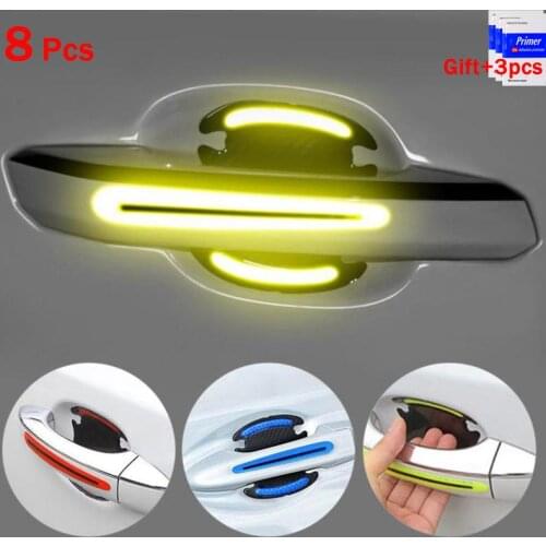 8pcs Car Stickers Door Bowl Door Handle Reflective Stickers Strip Paint Surface Anti-scratch Stickers Car Decoration Accessories