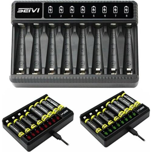 8 Slots DC 5V Smart Battery Charger LED Display Charging Status Rechargeable Batteries Accessories Fit for AA/AAA 1.2V NiMH