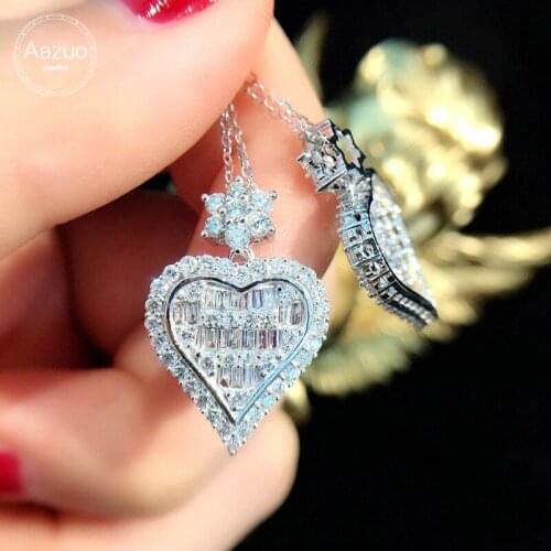 Aazuo 100% Real 18K White Gold Real Diamonds 0.45ct Big Heart Necklace With Chain gifted for Women Luxury Party 18 Inch Au750