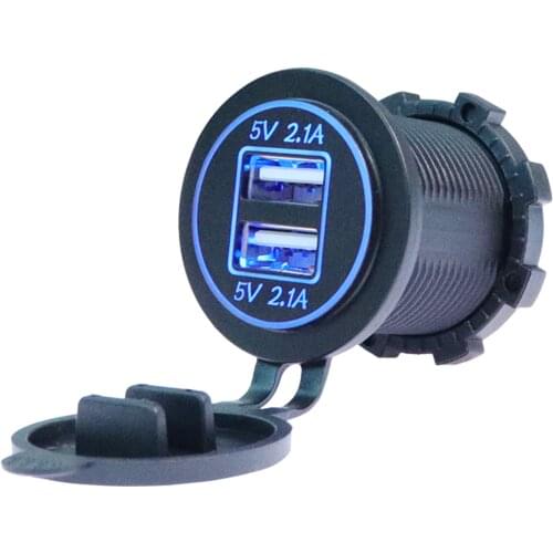 Car Dual USB Charger Cover for Motorcycle Auto Truck ATV Boat 12V-24V LED Dual USB Socket Mount Charger Power Adapter