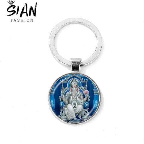 SIAN Ganesh Ganesha Keychain God of Fortune Indian Elephant Glass Pendant Key Ring Bag Car Key Chain Buddha Spirit Faith Jewelry