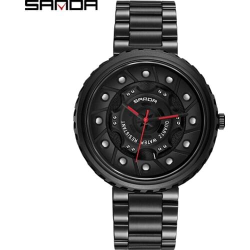 Sanda new mens steel band business quartz watch hollow large dial fashion personality trend watch orologio uomo relogio masculin