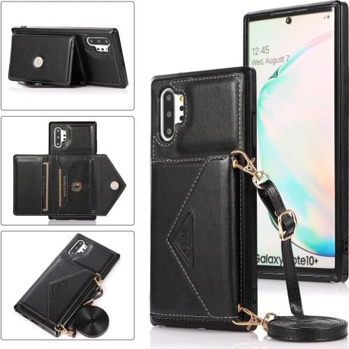 Crossbody Wallet Leather Back Flip Phone Case For Samsung Galaxy Note10 Plus Card Slots Cover Kickstand Cellphone Shell