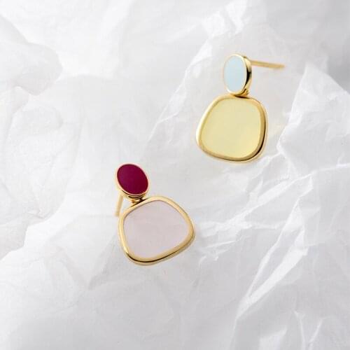 Colusiwei New 925 Sterling Silver Colorful Enamel Asymmetry Geometric Oval Drop Dangle Earring for Women Fine Jewelry Girl Gift