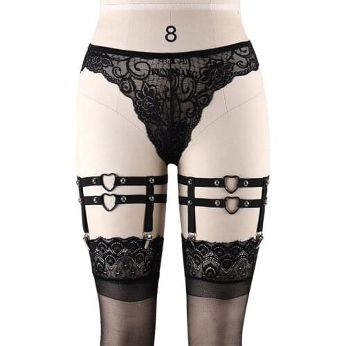Valentines day gift pastel goth liguer stocking fetish Rivets bondage lingerie garter belt body harness for woman with heart